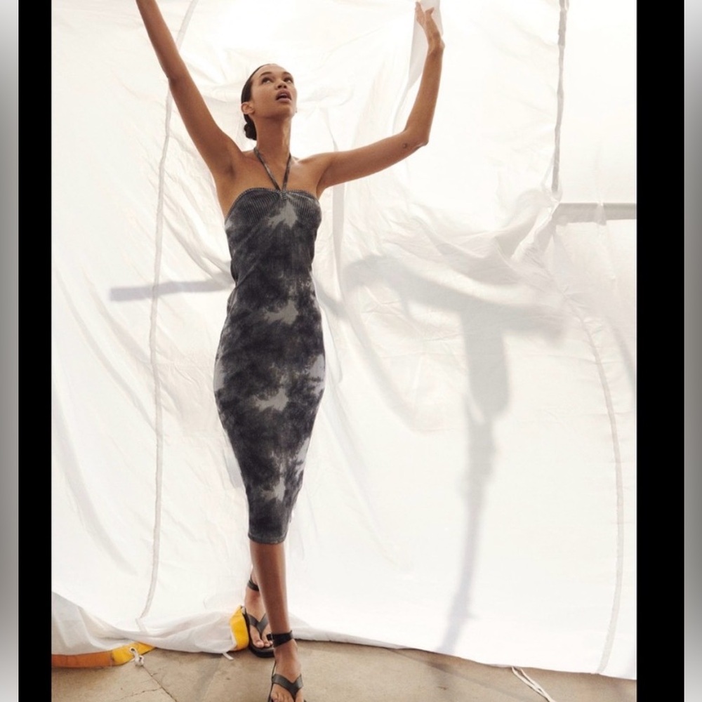 Zara Black and Gray Tie-Dye Midi Dress